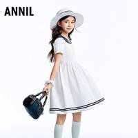 安奈儿 童装女童短袖连衣裙2026夏新款 米白 160