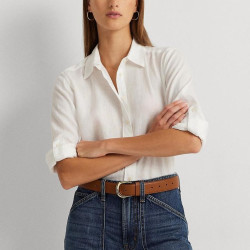 RALPH LAUREN Petite Linen Roll Tab Sleeve Shirt