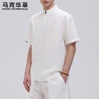 马克华菲 天丝亚麻纯色休闲套装男夏季短袖拉链立领宽松透气两件套 13475米白-63513米白