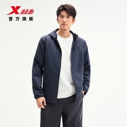 特步 秋季新款男夹克上衣跑步服户外骑行服双层风衣运动服