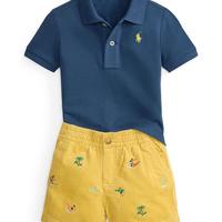 RALPH LAUREN 男童棉质网眼Polo衫配灯芯绒短裤