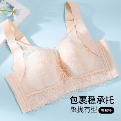 紫色花语 聚拢收副乳蕾丝软钢圈文胸胸罩内衣女肤粉色95B/42码