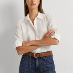 RALPH LAUREN Roll Tab Sleeve Linen Shirt