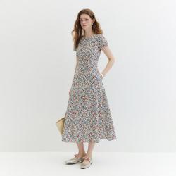 范思蓝恩 复古故事浪漫修身碎花裙显瘦短袖连衣裙女夏2026A字裙