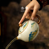 叁旬 汝窑千里江山西施壶 米黄 茶壶