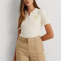 RALPH LAUREN Cable Knit Cotton Polo Sweater