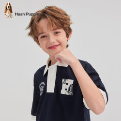 暇步士 童装儿童男童2026春夏新款复古休闲舒适吸湿速干短袖Polo衫 藏蓝