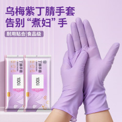 恬舒 一次性丁腈手套防水防油清洁手套厨房洗碗橡胶手套食品级专用手套 S码紫色50只
