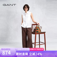 GANT 26年春夏女纯亚麻阔腿裤复古老钱风裤子 265-深咖色(尺码偏大，建议小码 L