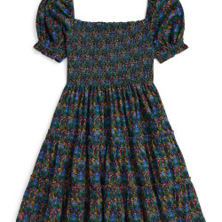 RALPH LAUREN Girls 7-16 Floral Smocked Cotton Jersey Dress