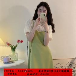 FOURDATRY 2025新款法式设计感蕾丝拼接连衣裙女夏季假两