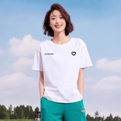 FOURDATRY 新款夏季纯棉短袖T恤女士宽松百搭爱心图案上衣