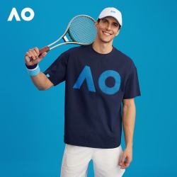 澳网（AO）运动印花短袖T恤宽松2026春夏上衣男女款短袖运动网球服上衣t恤 藏青色 XL