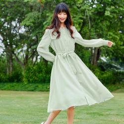 La·go·go 春秋刺绣优雅甜美小清新连衣裙娃娃领休闲收腰A字裙