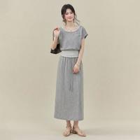 SERINA BLUE 夏季一字肩设计感慵懒休闲风短袖T恤半裙女