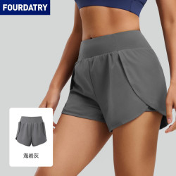FOURDATRY 假两件运动短裤女透气防走光侧口袋跑步健身瑜