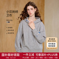 初语 女士卫衣 小花刺绣连帽套头上衣