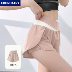 FOURDATRY 夏季撞色瑜伽短裤女裸感裤高腰薄款健身运动短