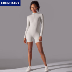 FOURDATRY 新款纯色拉链开领紧身高弹连体衣运动健身跑步