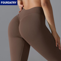 FOURDATRY 欧美无缝针织纯色V腰紧身高弹提臀瑜伽服运动跑