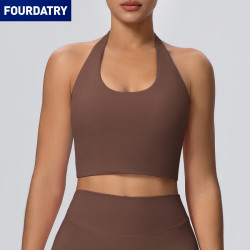 FOURDATRY 新款美背挂脖内衣瑜伽文胸防震跑步健身背心挂