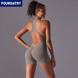 FOURDATRY 新款纯色高强度裸感紧身运动美背连体衣瑜伽服