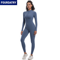 FOURDATRY 新款欧美半开拉链紧身纯色高弹长款瑜伽服健身
