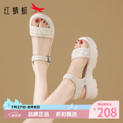 红蜻蜓 女鞋亮片绑带凉鞋 夏季轻便一字带凉鞋休闲百搭女士增高显瘦凉鞋
