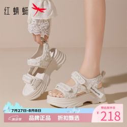 红蜻蜓 女鞋厚底增高沙滩凉鞋 夏季魔术贴凉鞋百搭优雅女士运动休闲凉鞋