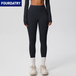 FOURDATRY 欧美紧身纯色双面磨毛高腰速干打底健身服户外
