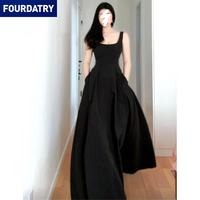 FOURDATRY 黄色长款裙子女早春季无袖大方得体绝美收腰大