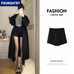 FOURDATRY 黑色高腰西装短裤女春秋2026新款小个子a字弹力