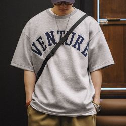 马登 男士T恤 美式复古空气层字母刺绣宽松重磅五分袖圆领短袖