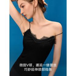ELLE 蕾丝吊带背心女2026春夏季新款超好看简约高级感通勤百搭上衣 气质黑