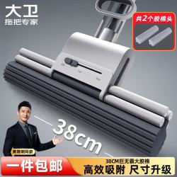 大卫 M12 滚轮式免手洗胶棉拖把 一杆2头+清洗桶