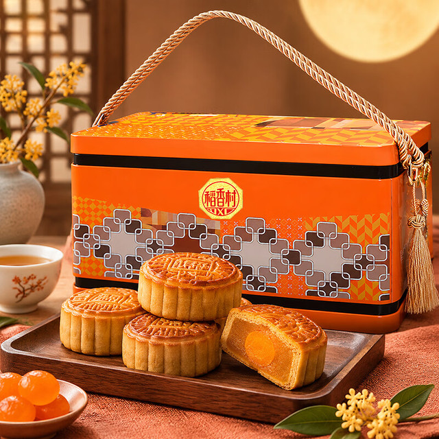 稻香村 月饼礼盒中秋节广式传统蛋黄莲蓉五仁枣蓉多种口味礼品礼盒 稻香金典1050g礼盒