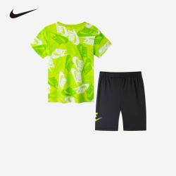 NIKE 童装短裤+短袖2件套2025年夏季新款满印男女童运动时尚套装