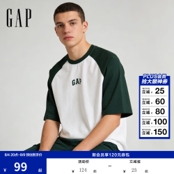 Gap 男女装早秋纯棉logo撞色插肩短袖T恤 725618