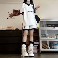 CAMKIDS 女童运动休闲套装夏季2026新款大儿童夏装学院风POLO衫短裤两件套