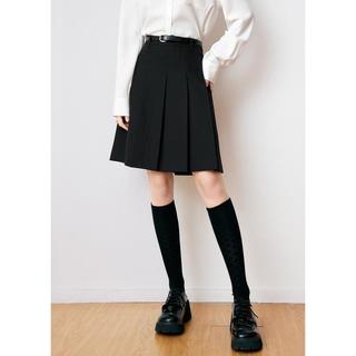 Betu/百图 学院风压褶及膝半身裙