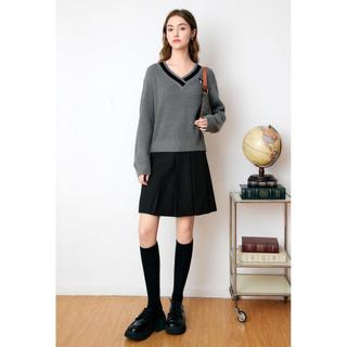 Betu/百图 学院风压褶及膝半身裙