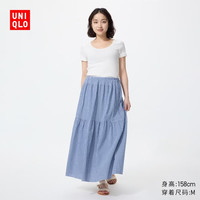 优衣库 层叠长裙/常规款女装/半身裙裙子486099 65 宝蓝色 M