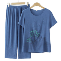 莫代尔 女士棉绸短袖睡衣套装 卡其色 3XL