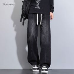 火猴 男士复古美式高街潮牌宽松直筒牛仔裤