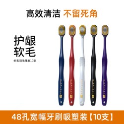 MOLAR SHINE 热销宽头牙刷48孔10支软毛成人男女士家用家庭装清洁大头日式正品