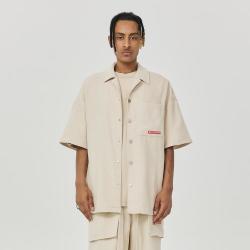 ROCAWEAR 古巴领纯色渐变发泡印花短袖衬衫