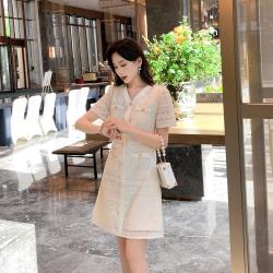 奢姿 夏季大码女装气质V领蕾丝连衣裙