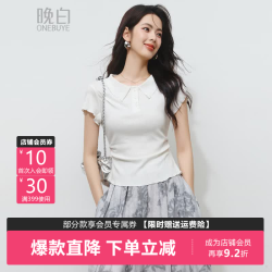 晚白 正肩显瘦短袖t恤女2026夏季新款洋气翻领修身亲肤百搭休闲上衣女 白色
