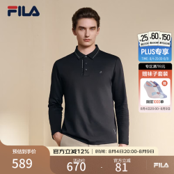 FILA 官方男装针织长袖POLO衫秋冬款时尚休闲基础T恤上衣 正黑色-BK 2XL