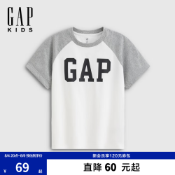Gap 男女童纯棉Logo印花插肩袖T恤 浅麻灰色 160cm